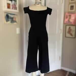 The Vanity Room BLACK Off-Shoulder Wide GAUCHO legs Jumpsuit Romper *X-SMALL*